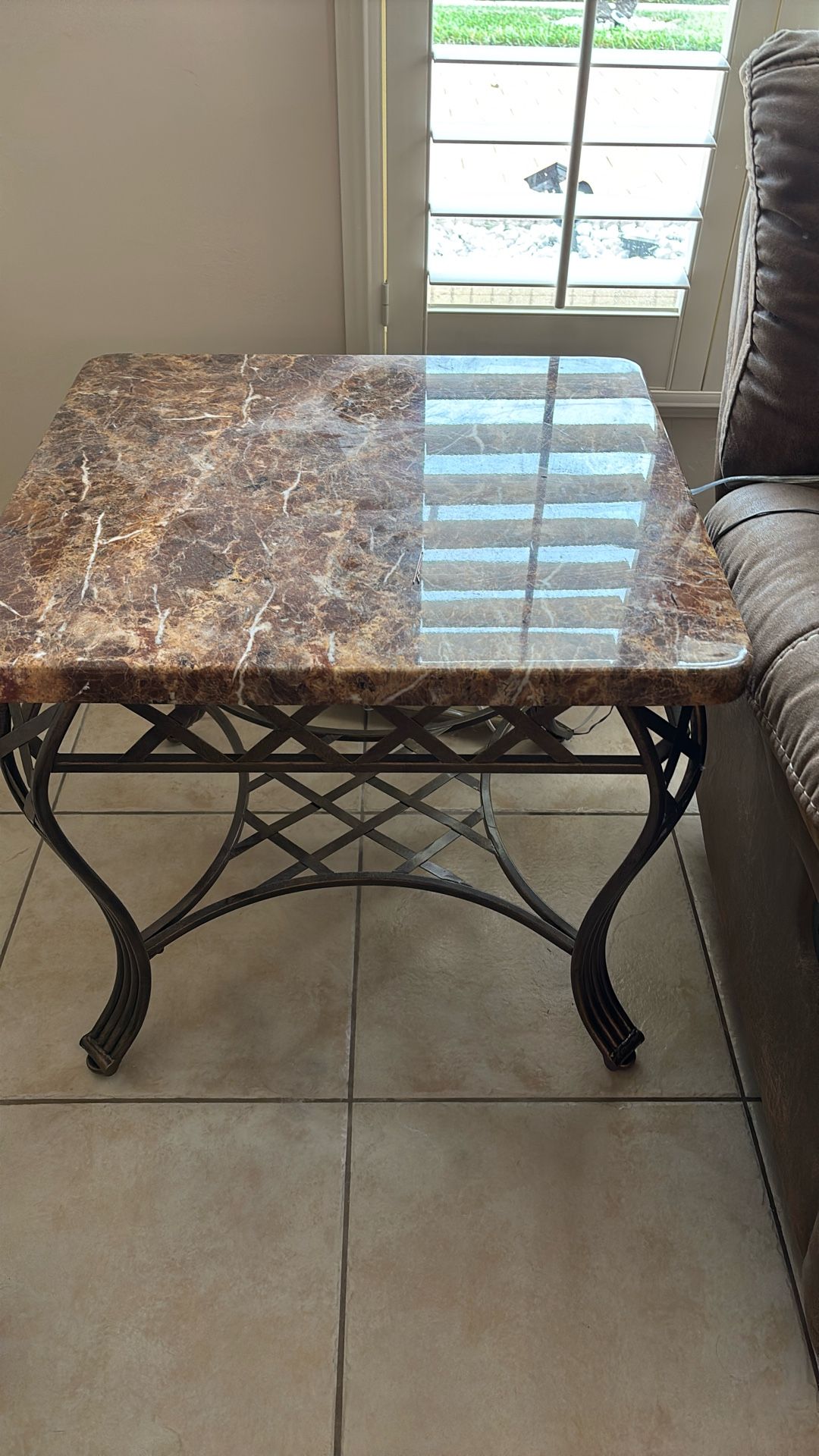 End Tables And Round Table For Living Room Marble Brown Color
