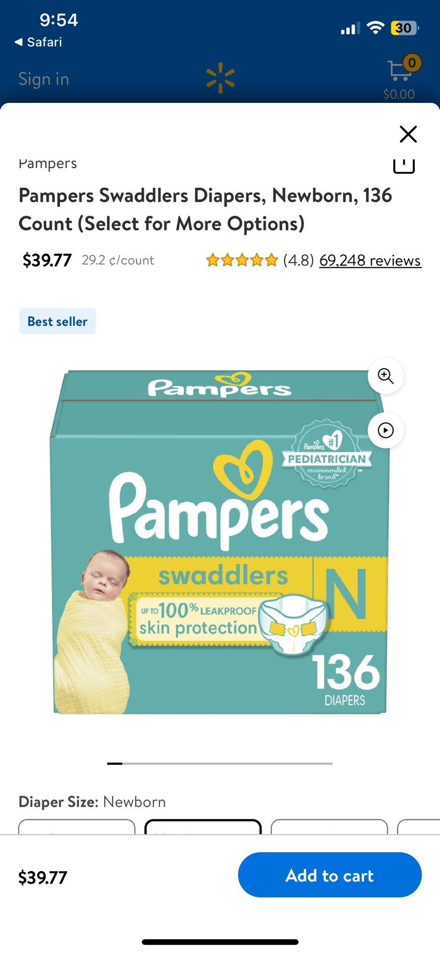Pampers Swaddlers Size Newborn