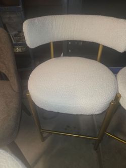 White Boucle Bar Stool with Gold Frame