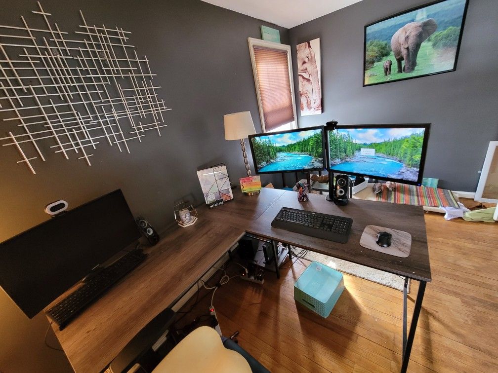 Customizable home office desk, corner or long with 2 workstations