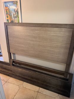 Gray Wood Queen Bed Frame with Headboard