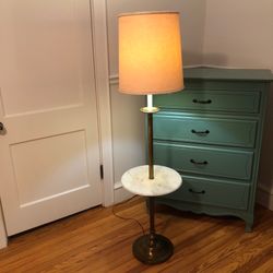 Vintage Brass Plated Floor Lamp w/built-in table
