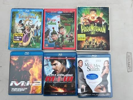 6 Blu-Rays: UNOPENED -Tangled, Prep & Landing 1 & 2, Mr & Mrs. Smith, ParaNorman OPENED: MI 1&2