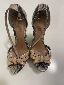 Schutz Snakeskin Print & Raffia Platform Wedges - Size 8 (EU 39)