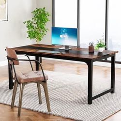 New Modern Large Desk, 63 x 31.5 Inch Office Writing Workstation in Rustic and Black