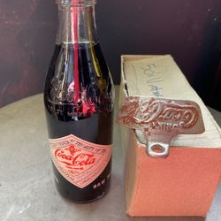 Original Antique Coke Cola Bottle Opener and unopened Coke Cola Bottle