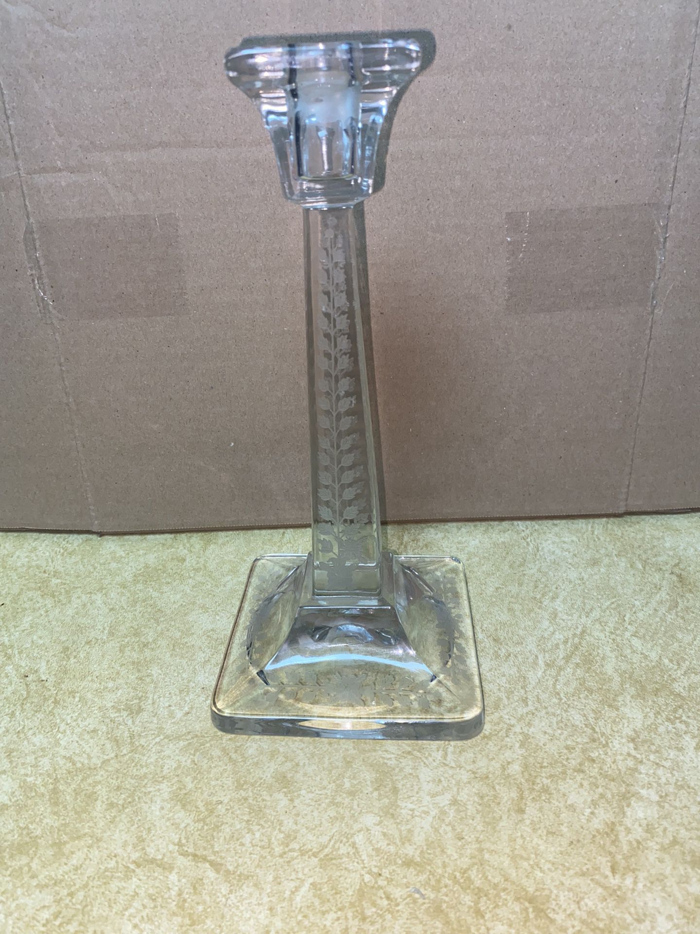 Vintage Single Floral Etched Glass Candle Holder (Candle Not Included) 