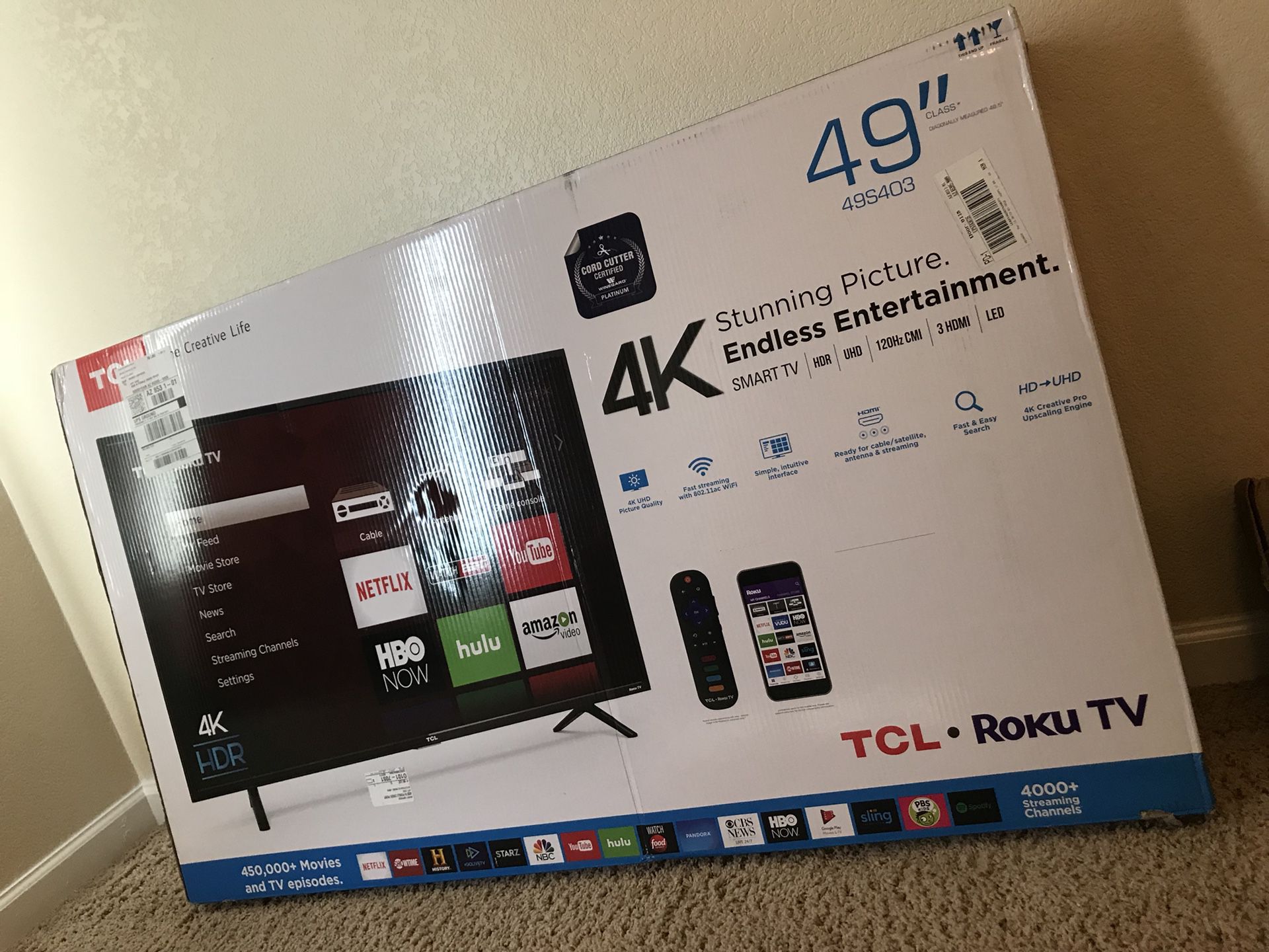 49” Smart TV and wall mount