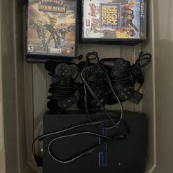 PS2 With Three Controllers And Ten Games