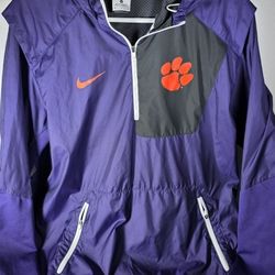 Nike Clemson Tigers Windbreaker 1/4 Zip Swoosh NCAA With Hood - Size Women's Medium