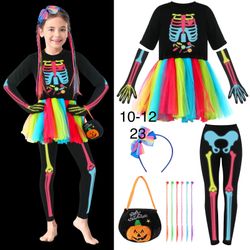 Girls Colorful Skeleton Tutu Costume Halloween Day of the Dead 10-12 / Disfraz Esqueleto Niñas