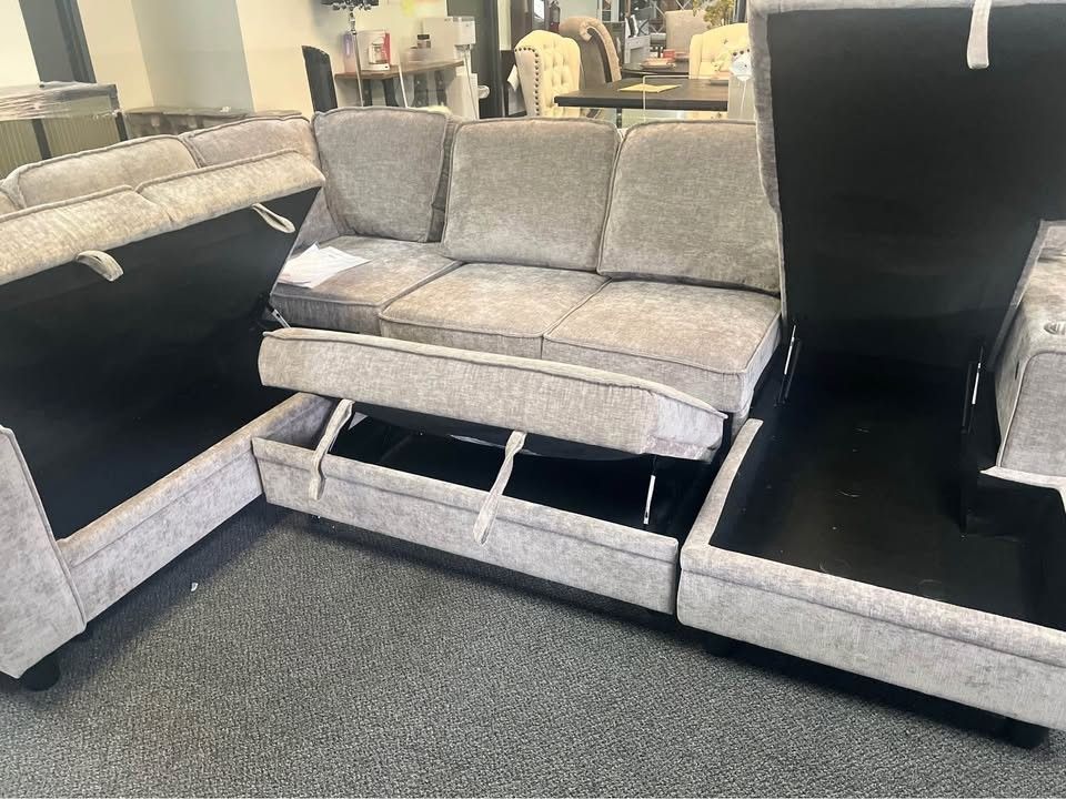 LIGHT BROWN OR CHARCOAL SECTIONAL WITH STORAGE AND SLEEPER!! $845 !!!