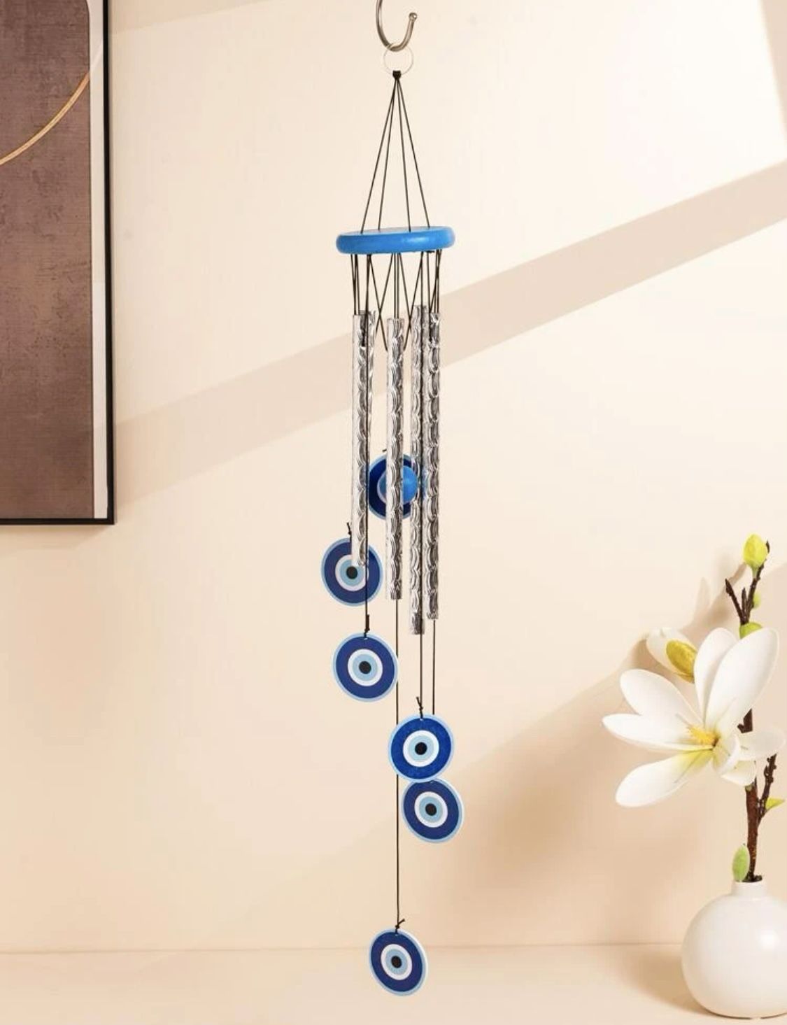 Evil Eye Wind Chime. Blue/silver