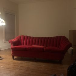 Vintage Shell Back Red Velvet Sofa