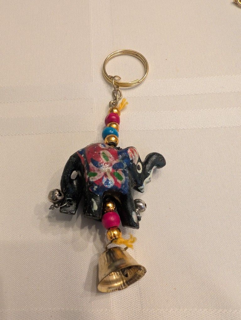 Colorful Elephant Keychain with Bell