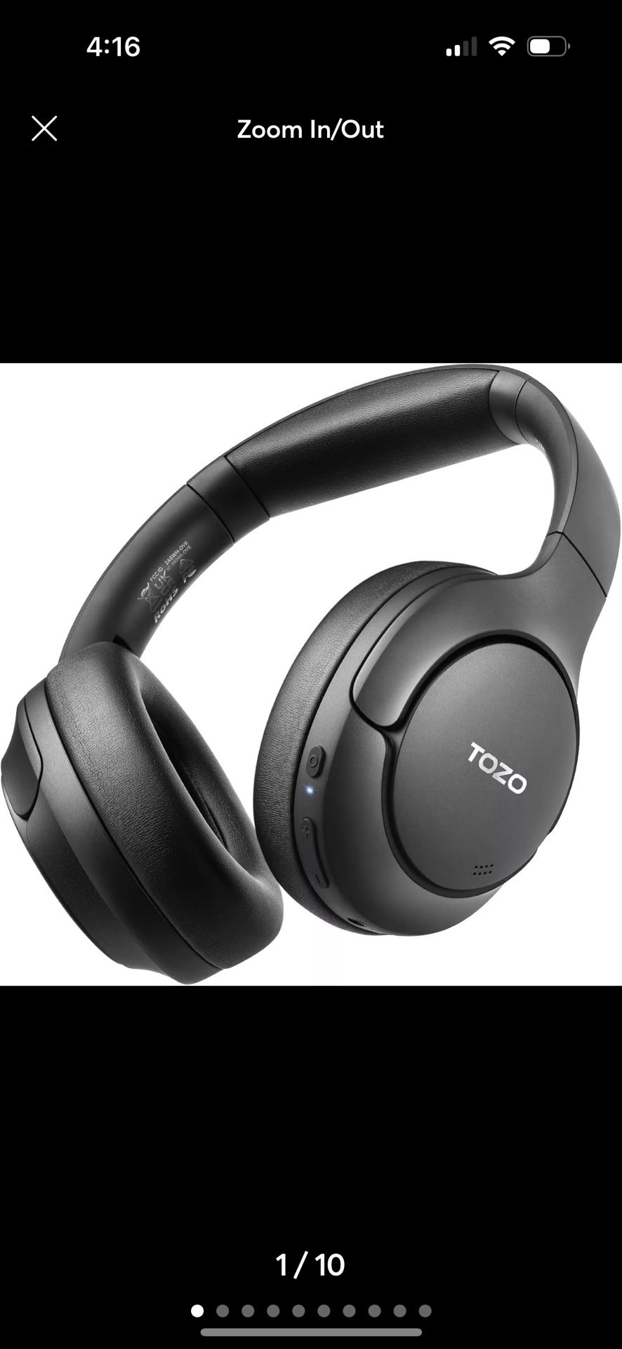 TOZO Foldable Headphones Bluetooth 5.4 Over Ear Headset with Mic 70H Playtime