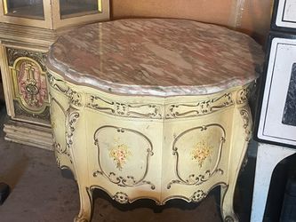 French Provincial Marble Top Commode Cabinet