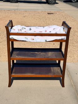 Brown Wood Baby Changing Table with Pad (LxWxH: 17” x 36” x 39”)