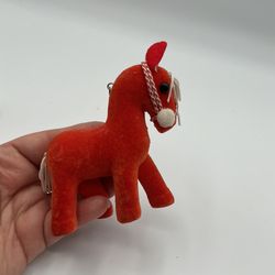Vintage Styrofoam Flocked Red Horse Pony Figure Christmas Ornament Japan MCM