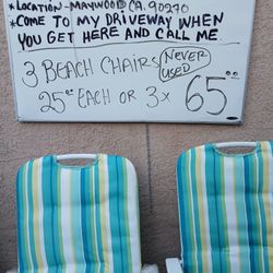 Set Of 3 Foldable Beach Or Camping Chairs