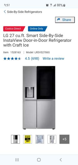 LG LRSVS2706S Side-by-Side Refrigerator – Like New, 27 Cu Ft - Cleburne, TX