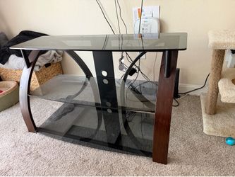 44” x 14” x 25” Bell’o Wood, Tempered Glass Tv Stand/Table
