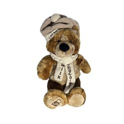 Vtg Cocoa Bear Milk Chocolate Plush Teddy Bear Winter Hat & Scarf Stuffed Animal