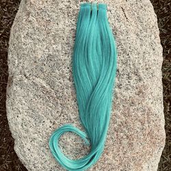 Lashey 20 Inch Long Straight Seamless Clip In Remy Real Human Hair Extensions, 4 Pieces, 48g, Green-Blue, Teal, Turquoise Color *NEW In Open Box*