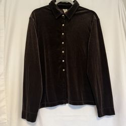J.Jill Women’s Velvet Solid Regular Blouse Top Button Up Brown Size XL