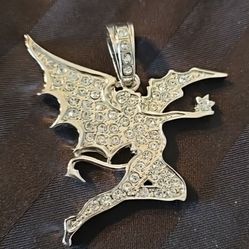 Fairy Fantasy Jewelry Large Statement Pendant Charm 2 1/4" Bling Rhinestone Very Rare !