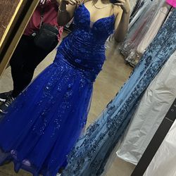 Blue Mia Bella Couture Prom Dress 
