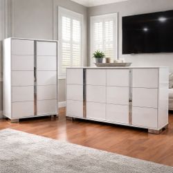 Modern High-Gloss 5 Drawer & 6 Drawer Dresser Set