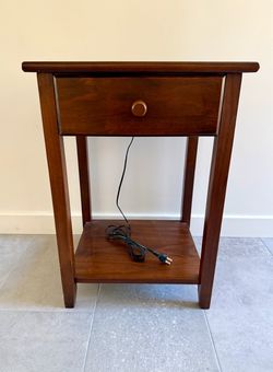 Solid Wood Nightstand Side Table w/ Built in Charger Port