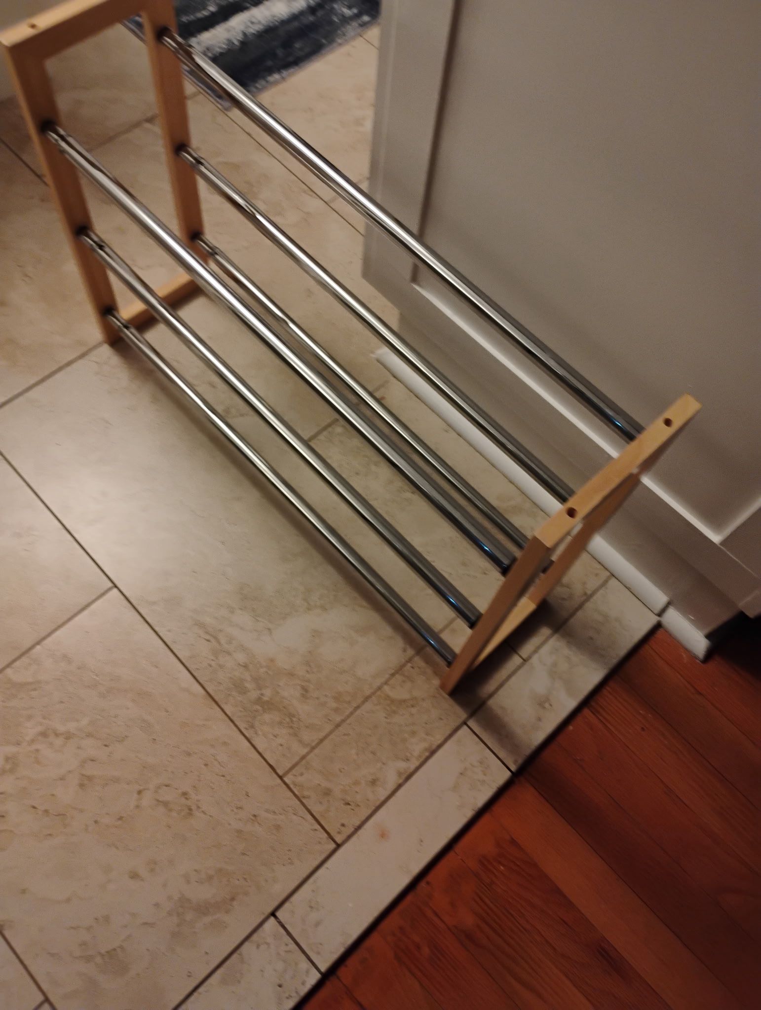 Shoe Rack Wood And Chrome-3 Tier7” Depth, 26”X47” (adjustable)18” Tall