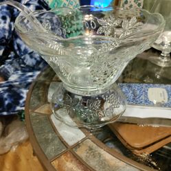 Vintage Anchor Hocking Punch Bowl And Stand Grapes 12 Inch