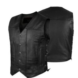10 Pocket Men Motorcycle Black Biker Concealed Carry Leather Vest
