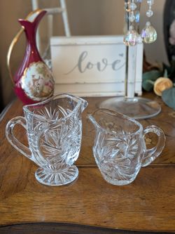 2 Vintage Cut Crystal Creamers/ Pitchers Pinwheel & Star Pattern~24% Lead Crystal