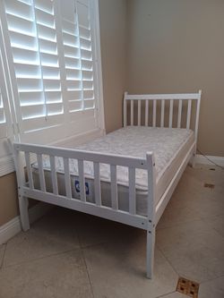 Solid Wood Sturdy White Twin Bedroom Set Includes Bedframe And Night Stand 