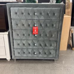 Buttoned Upholstered Chest Grey Financing Available 