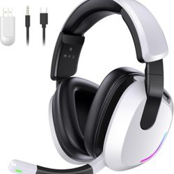 Wireless Gaming Headset for PS5 PS4 PC Switch Mac - RGB Over-Ear Headphones with Noise Cancelling Mic, 60H Playtime, 7.1 Surround Sound, Bluetooth 5.4