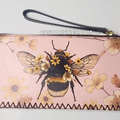 Bumblebee Print Leatherette Wristlet Wallet Clutch Purse Bag 
