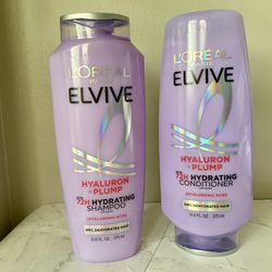 L'Oreal Elvive Hyaluron + Plump 72H Hydrating Shampoo & Conditioner 12.6 oz. ea