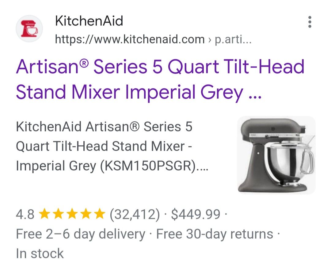 KitchenAid Artisan Series 5 qt Tilt Head Stand Mixer Imperial