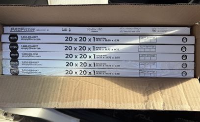 Six 20x20x1 Air Filters - Merv 8
