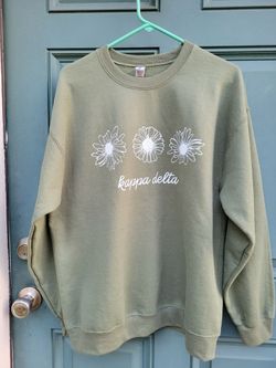 Kappa Delta Crewneck Sweatshirt L Olive Green Daisy Sorority KD Gildan Unisex