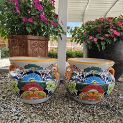 Yellow Rim Talavera Clay Pots, Planters. Plants. Pottery $45 Cada Una