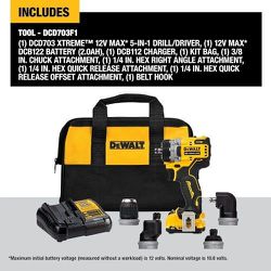 DEWALT XTREME 12V MAX Brushless Cordless 5-in-1 Drill/Driver Kit
Battery & Charger DCD703F1