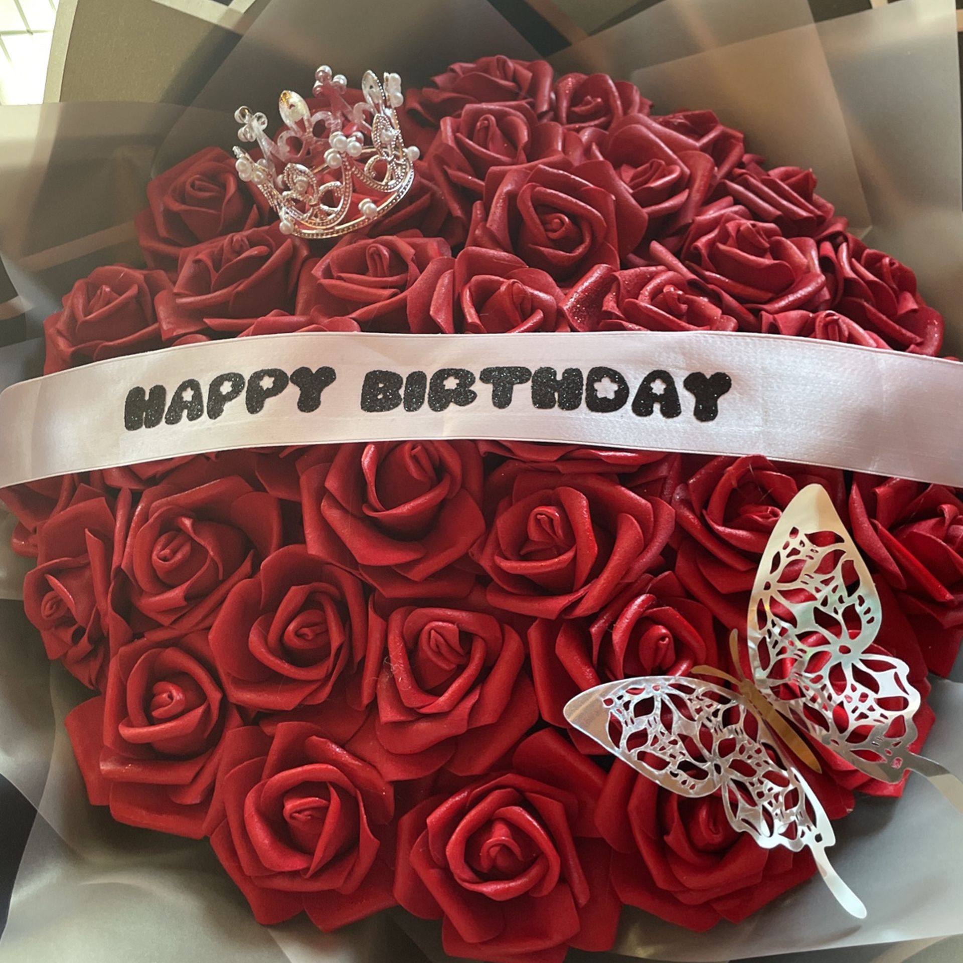 Happy Birthday Red Roses Foam Flowers arrangement