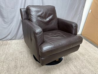 Dark Brown Leather Swivel Armchair