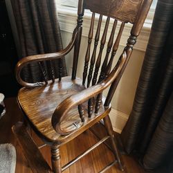 Antique high chair and antique doll bed 